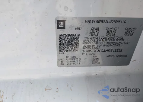 2017 Chevrolet Suburban Ls из США, поврежденный, VIN 1GNSCGKC3HR341858